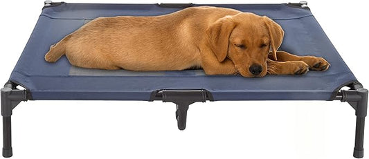 Elevated Dog Bed - 36x29.75-Inch Portable Pet Bed with Non-Slip Feet - Indoor/Outdoor Dog Cot or Puppy Bed for Pets up to 80lbs by PETMAKER (Blue)