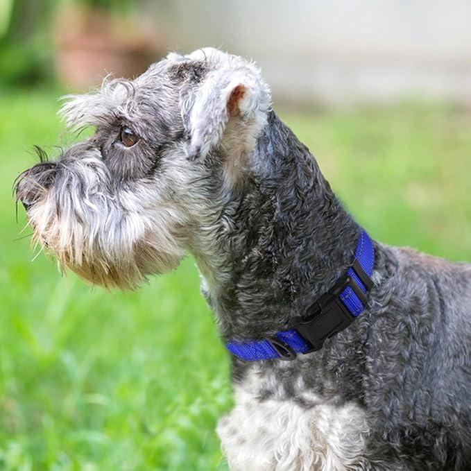 Joytale Reflective Dog Collar,Soft Neoprene Padded Breathable Nylon Pet Collar Adjustable for Medium Dogs,Navy Blue,M
