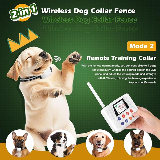 Wireless Dog Fence System, 2025 Electric Fence for Dog & Training Collar with Big LCD Screen, Portable Wireless Fence with 2.4GPFC Antenna, Waterproof & Adjustable Dog Perimeter Collar