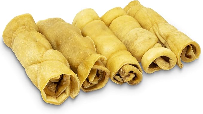 Water Buffalo Retriever Style Cheek Roll Dog Chews-5 Pack (Long Lasting Chews, Treats, Bones for Aggressive Chewers & Large Dogs) Great Substitute Pig Ears Dogs