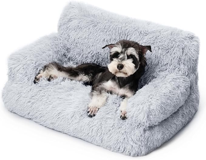 Mewoo Dog Couch, Small Dog Bed with Removable Washable Cover, Cute Cat Couch for Pets, Cat Beds for Indoor Cats with Anti-Slip Bottom (Grey)