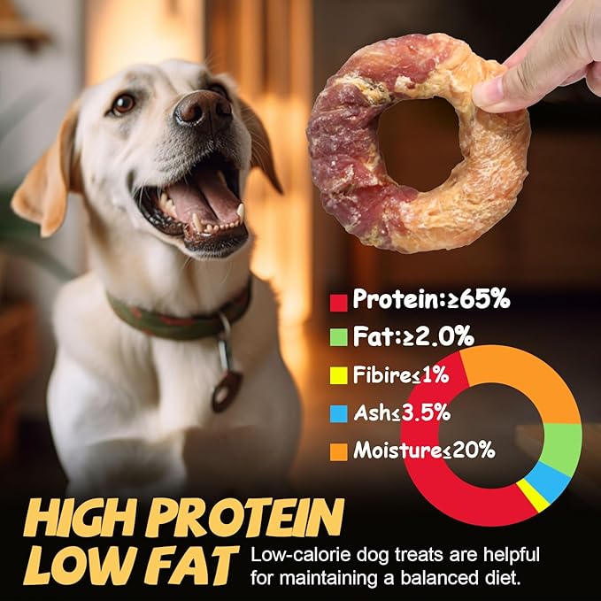 ASMPET Dog Chews Long Lasting, Duck Chicken Wrapped Rawhide Donuts Grain Free Rawhide Bones Teeth Cleaning for Small Medium Large Breed Aggressive Chewer (Pack of 4)