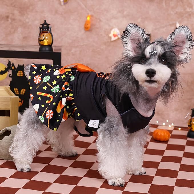 CuteBone Halloween Dog Dresses Velvet Holiday Small Dogs Clothes Onesie Pet Apparel Girl Puppy Skirt with Bow Hair Rope CVA44XS-D