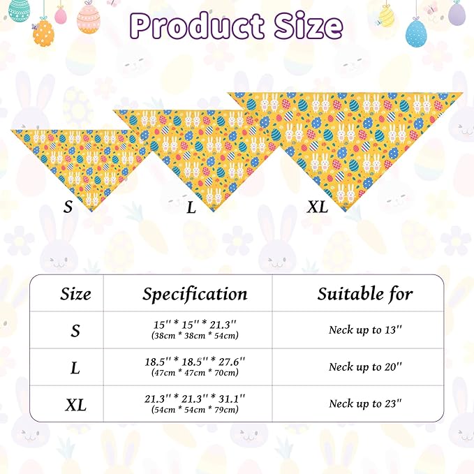 Vehomy 3-Pack Easter Dog Bandana Reversible Dog Bandanas Easter Egg Dog Bandanas Bunny Dog Scarfs Cat Triangular Bibs Easter Rabbit Pet Bandanas Scarves for Small Medium Large Dogs XL