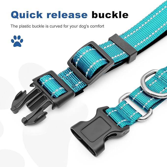 Reflective Martingale Dog Collars. Dog Collar with Quick Release Buckle. Adjustable Soft Padded Breathable Nylon Pet Collar Suitable for Puppies for Small Medium Large Dogs.