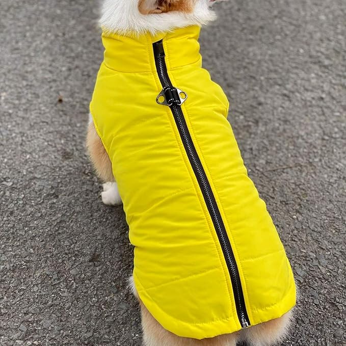 Winter Vest with Cotton Lining, Waterproof Ultra Warm Dog Coat, Windproof Zippered Jacket, Breathable Soft Coat for Small to XXXL Dogs, Yellow