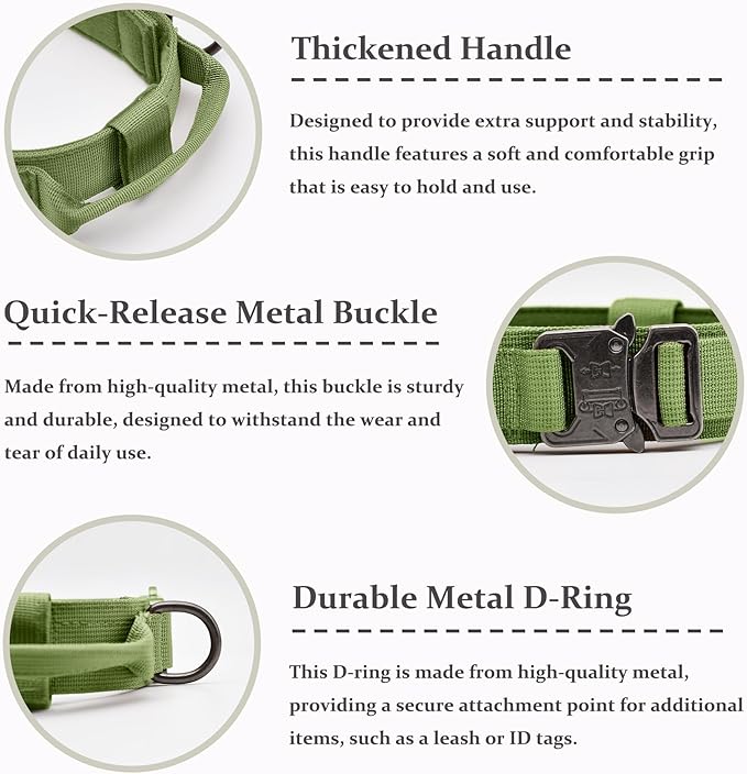 Tactical Dog Collar, Adjustable Military Training Nylon Dog Collar with Control Handle and Heavy Quick-Release Metal Buckle for Small Medium Large Dogs, Green XL