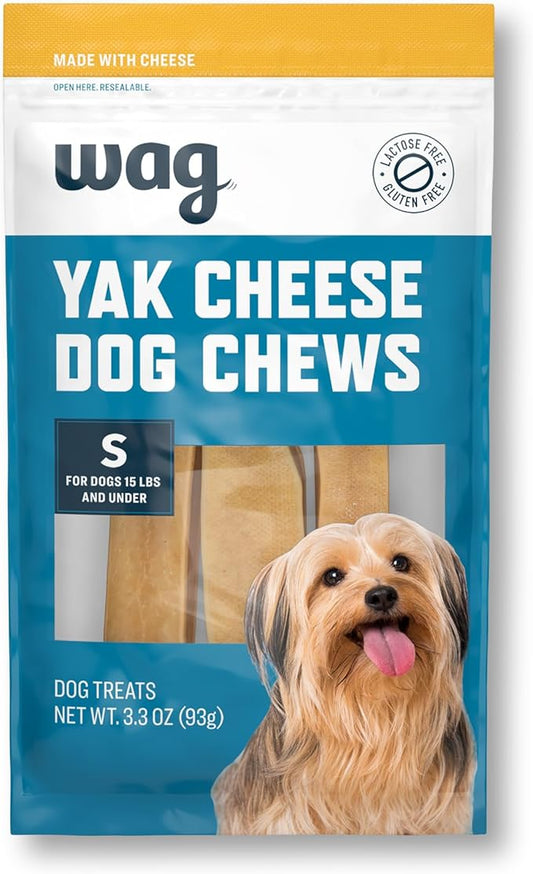 Amazon Brand - Wag Yak Cheese Himalayan Dog Chews, Dog Treats for Small Size Dogs, All Natural, High Protein for Aggressive Chewers, 15lbs and Smaller, 3 Count, 3.3 oz