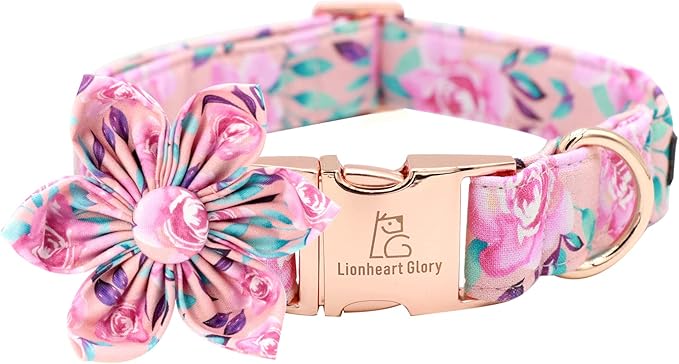 Lionheart Glory Dog Collar, Pink Dog Collar with Flower, Cute Floral Pattern Pet Collar Adjustable Dog Collar for Small Dogs
