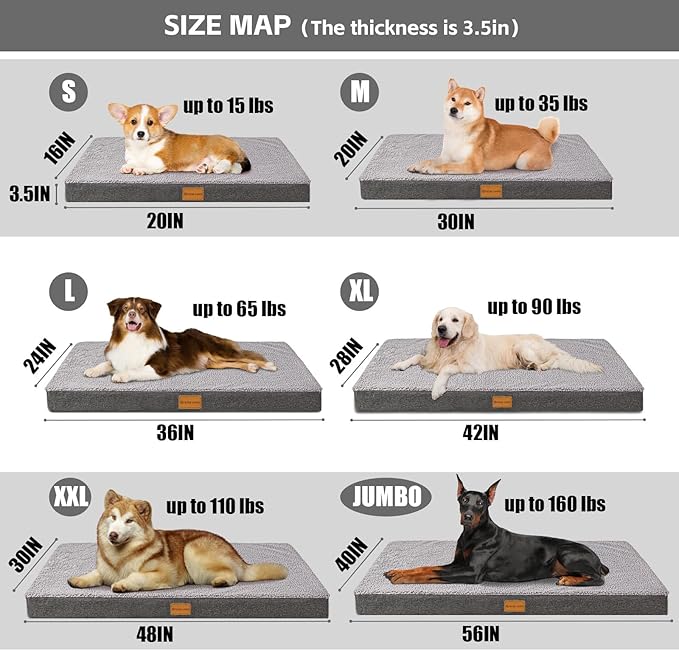 Patas Lague Orthopedic Dog Bed for Medium Dogs, Soft Comfortable Waterproof Egg Crate Foam Medium Pet Beds Mat with Removable Washable Cover, 30''X20'' Grey