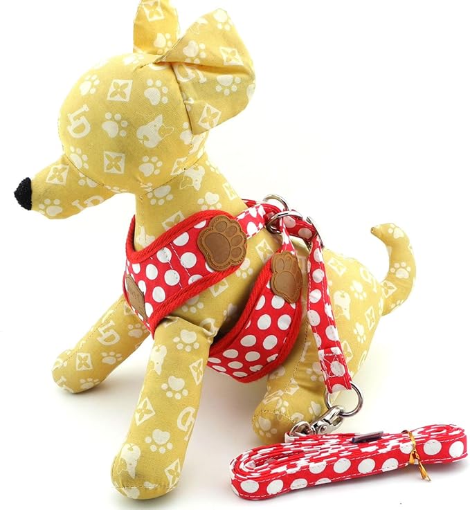 SMALLLEE_LUCKY_STORE CWYP00068-Red-S New Soft Mesh Nylon Vest Pet Cat Small Medium Dog Harness Dog Leash Set Leads ,Red , S
