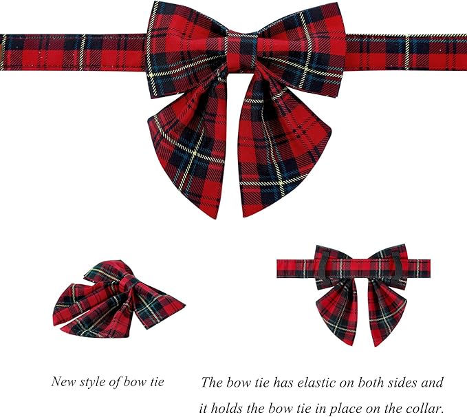 Lionet Paws Christmas Dog Collar with Bowtie, Dog Sailor Bow Collar with Metal Buckle for Dogs, Adjustable Comfortable Dog Collar Girl Gift,XXS, Neck 7-11 in