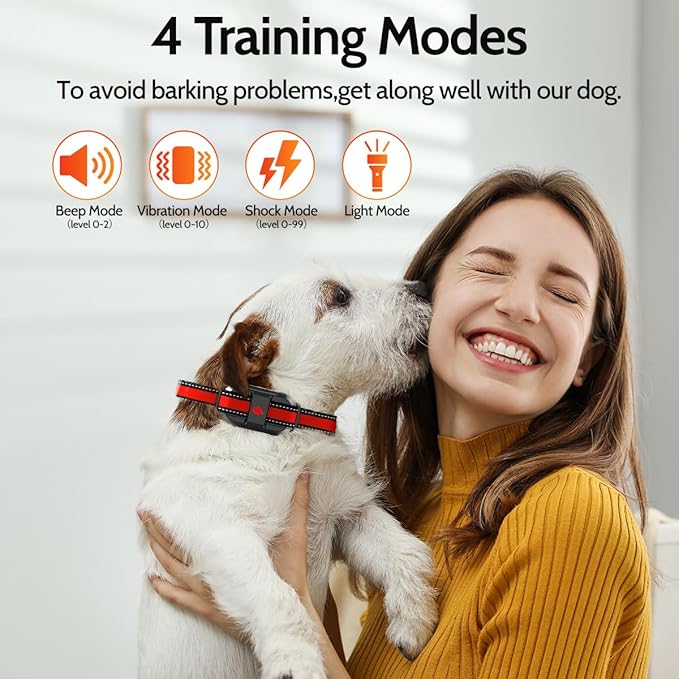 Dog Training Collar Electric Dog Collar with 4 Training Modes and Rechargeable Remote Waterproof Range 3300Ft for Small Medium Large Dogs(Red)