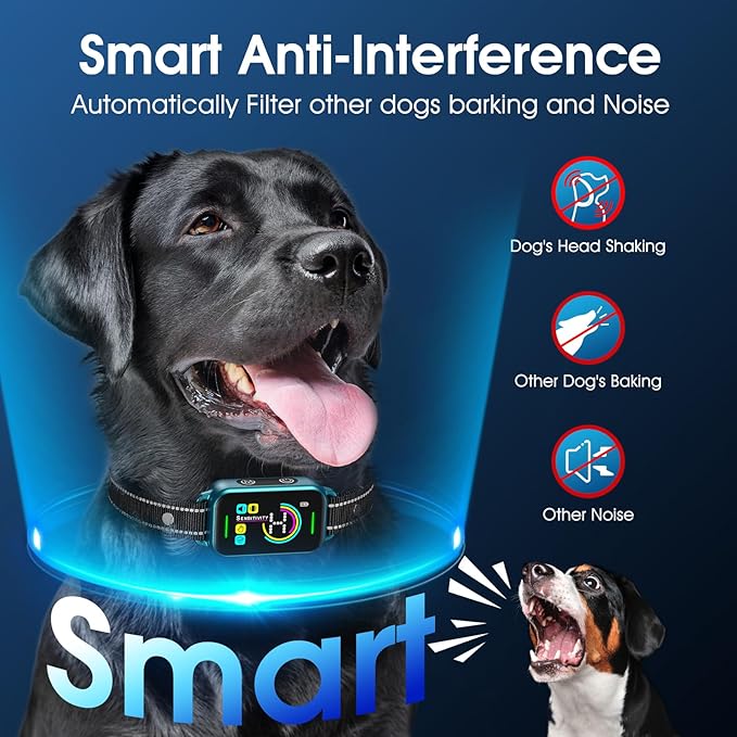 DINJOO Bark Collar, Dog Bark Collar for Large Medium Small Dogs,Smart Bark Collar,Rechargeable Anti Barking Training Collar with 8 Adjustable Sensitivity,Bark Shock Collar with Beep Blue