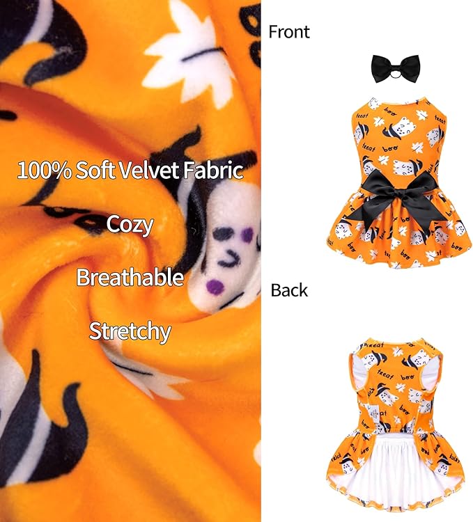 CuteBone Dog Dresses Velvet Holiday Small Dogs Clothes Onesie Pet Apparel Girl Puppy Skirt with Bow Hair Rope CVA28M