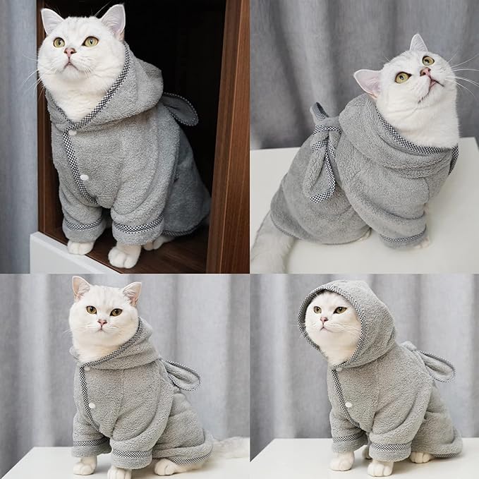Dog Bathrobe, Microfiber Fast Drying Absorbent Hooded Bath Towel White for Puppy Small Medium Large Dog Cat (3XL, Gray)