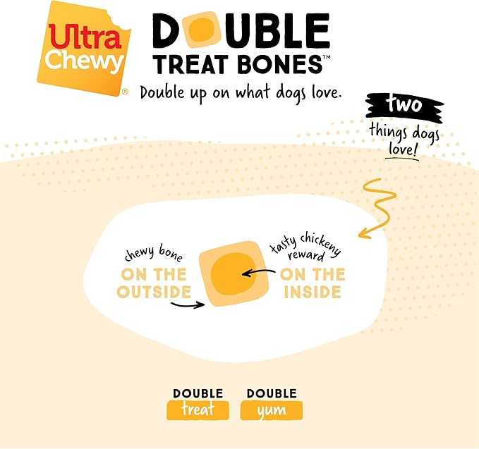 Ultra Chewy Mini Double Treat Bones: Long-Lasting Dog Treats Made in USA, Highly Digestible, Ideal for Aggressive Chewers 9oz (Peanut Butter and Chicken Flavor, 2 Packs)