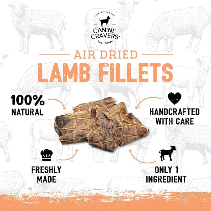 Canine Cravers Single Ingredient Dog Treats – Premium Lamb Fillets - Human Grade Air Dried Hypoallergenic Pet Food – Grain, Gluten, and Soy Free – 100% All Natural – 5.3 oz