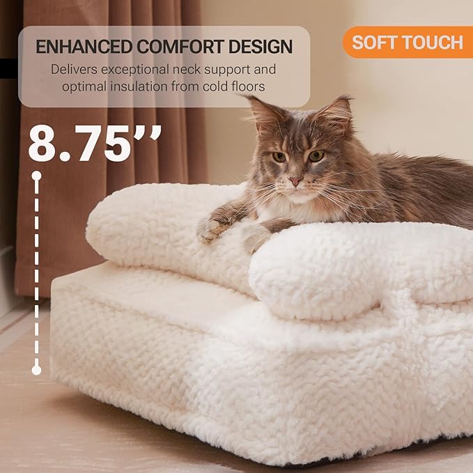 Soft Touch Orthopedic Dog Beds for Large Dogs, Waterproof Large Dog Crate Bed with Attachable Pillow Cushion, Removable Washable Cover, Non-Slip Bottom (Ivory, L)