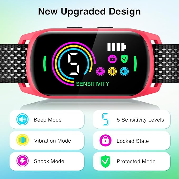 2 Pack Bark Collar, Rechargeable Dog Bark Collar for Large Medium Small Dogs, Smart Training Collar with 5 Adjustable Sensitivity Beep Vibration Harmless Shock, Anti Barking Device for Dogs (Pink)