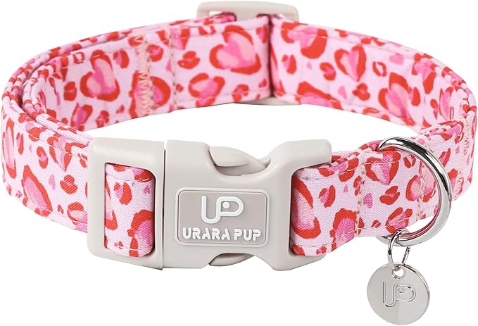 Pink Heart Dog Collar, Adjustable Size (15.35"-23.62"), Valentine's Gift for Puppy Dogs, Wedding Collar