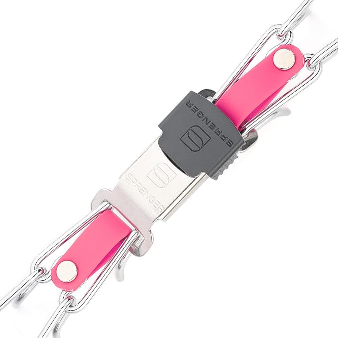 Herm Sprenger Chrome Plated Steel Dog Collar with Quick Release ClicLock Buckle and Biothane Insert Training Collar for Dogs Made in Germany (Passionfruit Pink, 23in x 3.2mm(Neck Size up to19-20in))