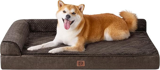 EHEYCIGA Memory Foam Dog Bed Large Sized Dogs, Pet Bed for Large Dog for Crate with Waterproof Liner, Pet Couch Bed Orthopedic with Washable Removable Cover, 35x23x6 Inches, Brown