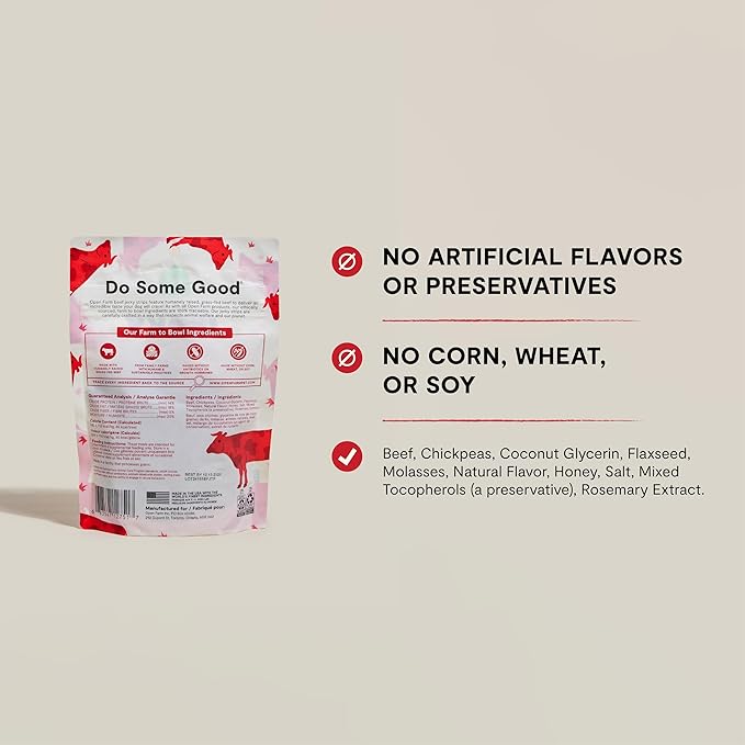 Open Farm, Dog Jerky Treats, Soft & Chewy Oven-Baked Jerky Strips Made with Ethically & Sustainably Sourced Ingredients, Protein Packed Dog Treats, Grain-Free Grass-Fed Beef Recipe, 5.6oz Pouch