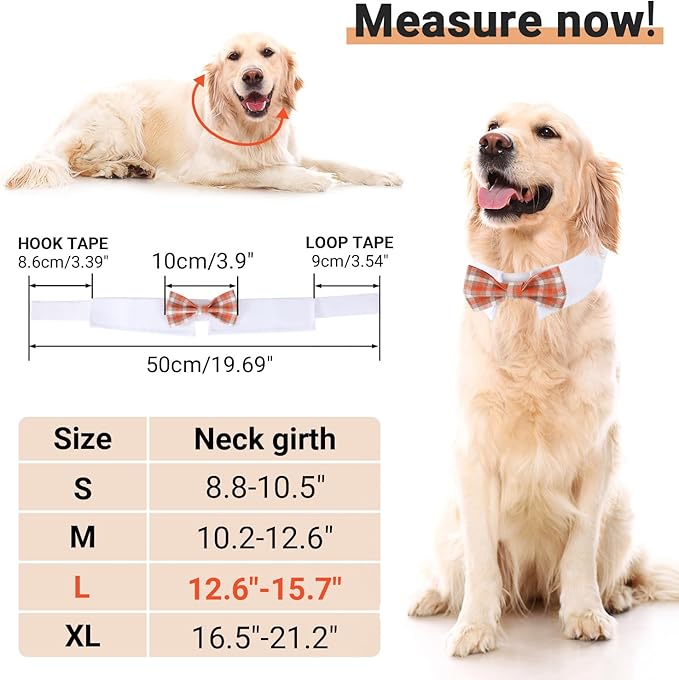 Segarty Dog Bow Tie, Adjustable Orange Plaid Bowtie Collar for Dogs, Large Dog Neck Tie Tuxedo Comfortable Cotton Boy Pets Grooming Accessories for Formal Wedding Holiday Birthday Gift Party
