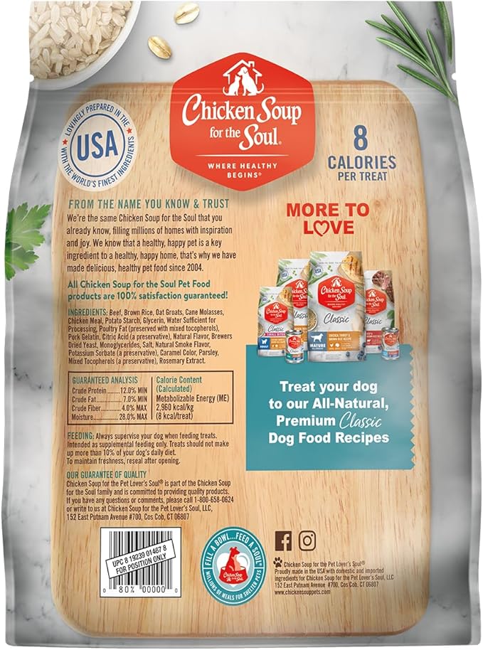 Chicken Soup for the Soul Pet Food Savory Snacks Dog Treats, Beef, 16 Ounce Bag