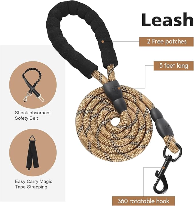 No Pull Tactical Dog Harness for Large Dogs, Escape Proof Molle Dog Vest Harness and Leash Set, Adjustable Military Service Dog Harness with Handle for Medium Large Dogs(Brown,L)
