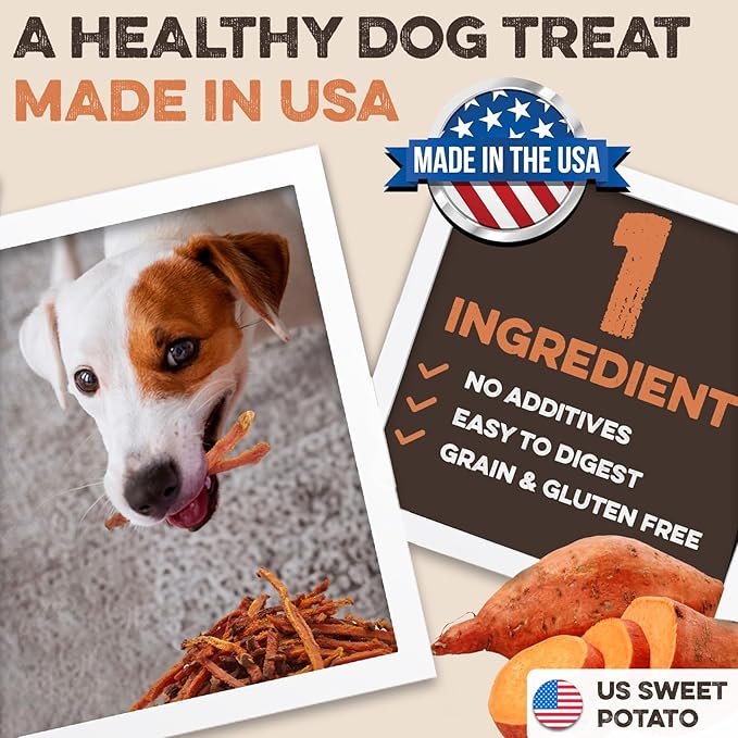 BRUTUS & BARNABY Sweet Potato Dog Treats- No Additive Dehydrated Sweet Potato Fries, Grain Free, Gluten Free and No Preservatives Added (14 oz)