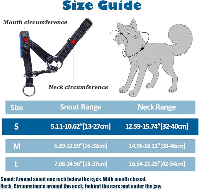 Dog Head Collar, Fabric Padded Head Collar for Dogs to Prevent Pulling, Head Leash for Small Medium Large Dogs Walking(S,Lake Blue)