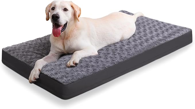 Dog Crate Bed Waterproof Dog Beds for Medium Dogs Rose Velvet Soft Fluffy Washable Dog Bed with Removable Cover & Anti-Slip Bottom, 41 x 27 Inch, Gray
