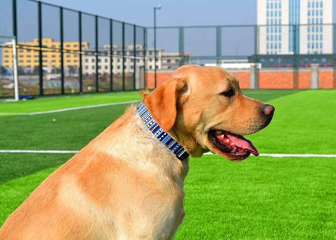 Dog Collar with Bohemia Floral Tribal Geometric Patterns - Soft Ethnic Style Collar Adjustable for Small Medium Large Dogs(Bohemian Blue,S)