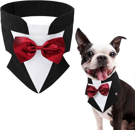 AOFITEE Formal Dog Tuxedo, Medium Dog Wedding Bandana Collar with Bow Tie, Adjustable Dog Birthday Costume Valentines Outfits, Bowtie for Medium Dogs Party Tux Wedding Outfit, Black M