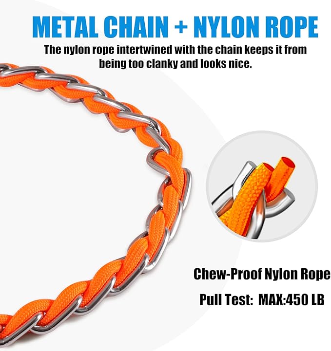 Chain Dog Leash Chew Proof Metal for Medium Large Dogs, Anti Bite 4FT Strong With Comfortable Soft Padded Handle Orange 3.0