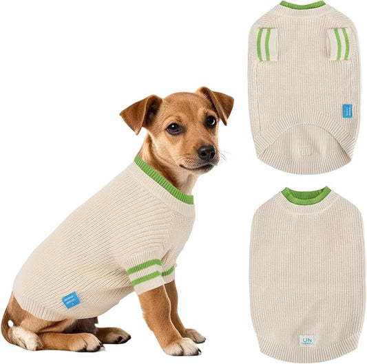 Two Tone Stacked Round Neck Pullover Dog Sweater, Pet Dogs Sweaters, Knitted Dog Clothing,Pet Clothes, Suitable for Dogs of All Seasons and Types(Apricot, L)