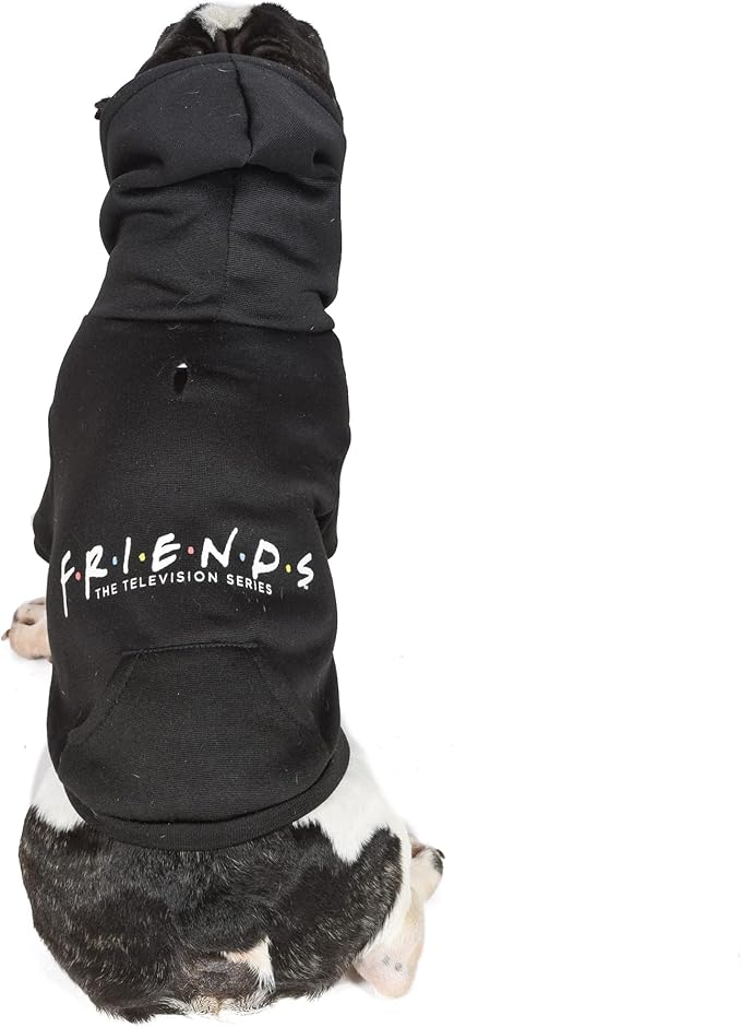 WB Friends Dog Hoodie, Black with Friends Logo, Size Medium with Hood and Pocket for Treats or Waste Bags | Friends Show Pet Products| Pet Clothes for Friends Lovers (FF20719)