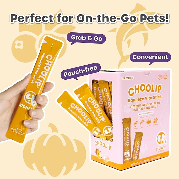 Squeeze Vita Stick Lickable Treats for Dogs & Cats. 49 Kidney Support Sticks with Essential multivitamins. Soft and Tasty Paste for All Life Stages, Supporting Kidney Health