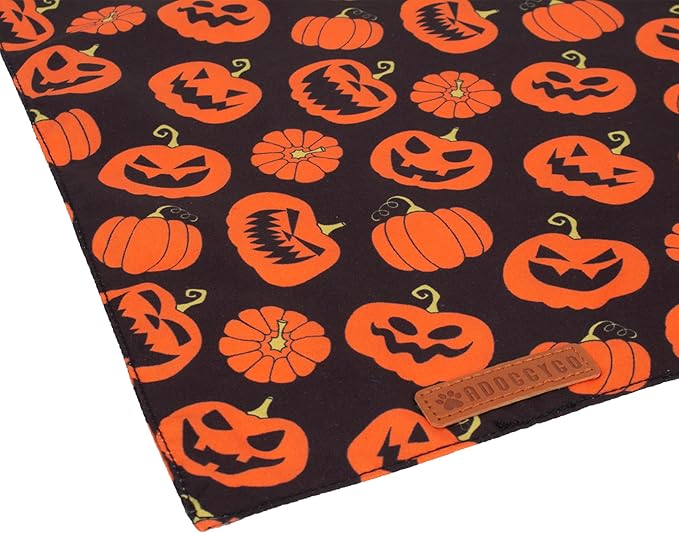ADOGGYGO Halloween Dog Bandana, Pumpkin Bat Pet Scarf, Premium Durable Fabric, Orange Black Halloween Bandanas for Small Dogs Cats Puppies (Small)