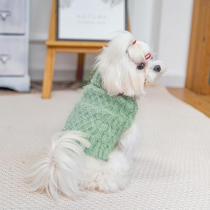 Turtleneck Small Dog Sweaters - Classic Cable Knitwear Winter Coat for Small Medium Dogs Male Female Puppy Dog Cold Weather Clothes Girls Boys, Green, M