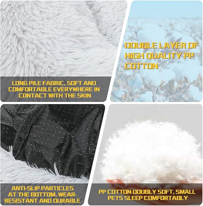Dog Calming Beds for Small Medium Dogs - Round Donut Washable Dog Bed, Anti-Slip Faux Fur Fluffy Donut Cuddler Anxiety Cat Bed(Light Grey 28")