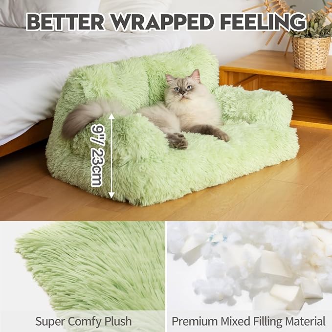 Mewoo Dog Couch, Small Dog Bed with Removable Washable Cover, Cute Cat Couch for Pets, Cat Beds for Indoor Cats with Anti-Slip Bottom (Green)