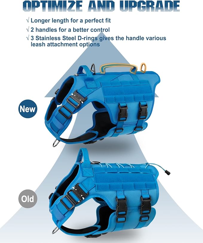 Tactical Dog Harness - PETNANNY Dog Harness Service Dog Vest for Large Breed Dog, Hook and Loop Panel for Service Dog Patchs, Work Dog MOLLE Vest with Handle for Walking Hiking Training(Blue,XL)