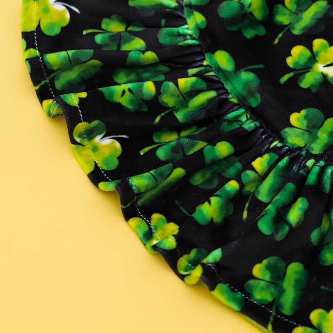 CuteBone Turtleneck Dog Velvet Dress St. Patrick's Day Four Leaf Clover Puppy Skirt Costume Pet Clothes Cat Apparel with Bow Hair Rope for Small Dogs CVD20XS