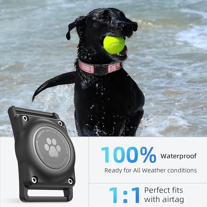 Airtag Dog Collar - 100% Waterproof Air tag Dog Collar Holder for Apple AirTag, Reflective, Soft Padded, Everlasting, GPS Dog Collar for Small Medium Large Dogs (Pink, M)