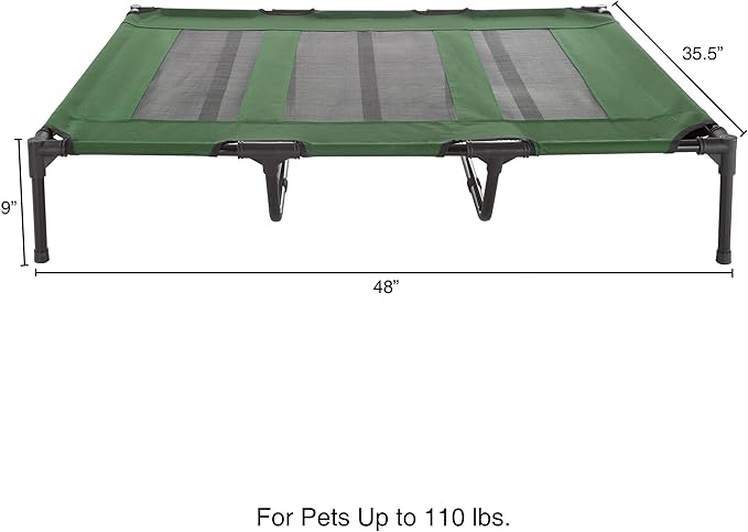 Elevated Dog Bed - 48x35.5-Inch Portable Pet Bed with Non-Slip Feet - Indoor/Outdoor Dog Bed or Puppy Cot for Pets up to 110lbs by PETMAKER (Green)