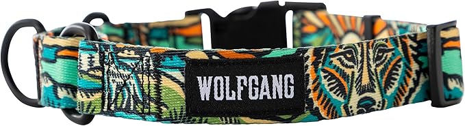Wolfgang Heavy Duty Martingale Dog Collar with Quick Release Nylon Buckle for Walking & Training, WildWolf Print, Large