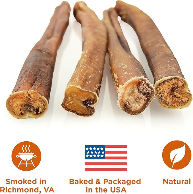 Best Bully Sticks Hickory Smoked Thick 12 Inch Bully Sticks - 5 Count (Pack of 1) - Natural, Grain and Odor-Free, Smoky Aroma, No Additives, Grass-Fed